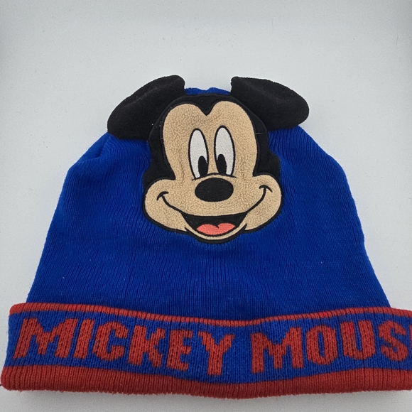 Disney Other - Disney Mickey Mouse Kids Beanie Hat Ears Blue Red Winter Cap